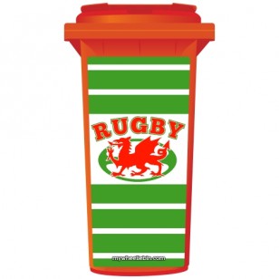 Wales Rugby Dragon On A Ball Shield Wheelie Bin Sticker Panel